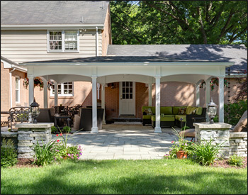  16 x 24 Vinyl Ramada shown with Rustic Slate asphalt shingles, 6x6 posts, vinyl finished ceiling, custom roof pitch.  Customer supplied fan and lighting.