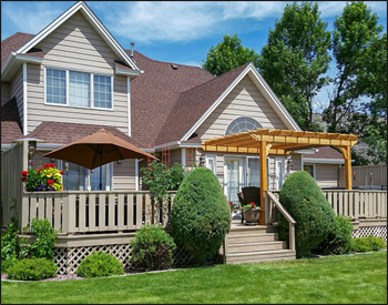 9 x 10-9" Cedar Vintage classic wall mount pergola shown with Clear Stain Sealer, No Deck, Galvanized Hardware, and 16" Top Runner Spacing.