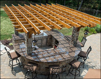 Custom 14’ x 16’ Cedar Pergola – built on pillars, buy others: Double 2x8 beams, 2x6 runners, 2x6 top runners, Custom braces.