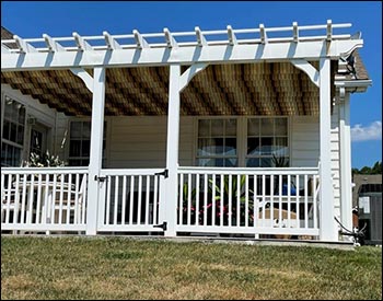 Custom  - 12x17 (11 7" x 16 9") Vinyl Wall Mount Pergola (Corner) Shown in Standard White Vinyl (ANGLE 2).