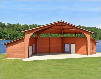 52 Custom Sydney Hexagon Amphitheater with Cedar Tone Stain-Sealer and 2 Storage Units