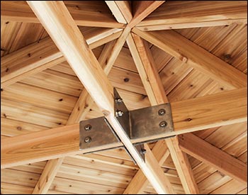 Close Up of Unstained Red Cedar Marquee Shelter Ceiling