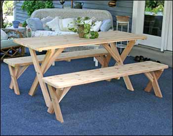 32" Wide Red Cedar Cross Legged Picnic Table w/Benches