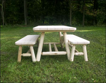 6 White Cedar Unstained Cabin Table w/ Detached Benches