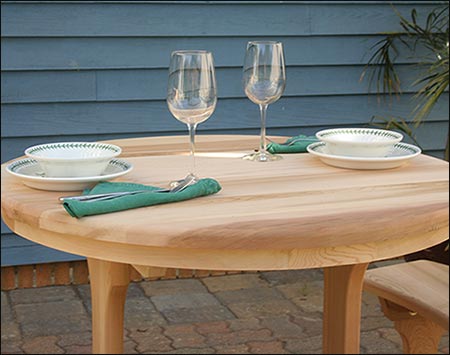 Red Cedar Round Trestle Table w/ Tab Backed Benches