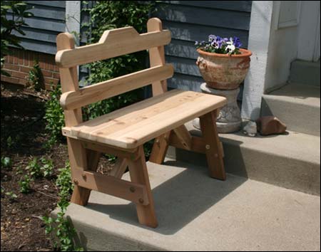 Red Cedar Round Trestle Table w/ Tab Backed Benches