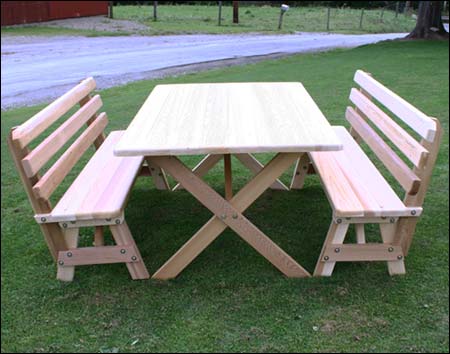 42" Wide Red Cedar Cross Legged Picnic Table w/Backed Benches