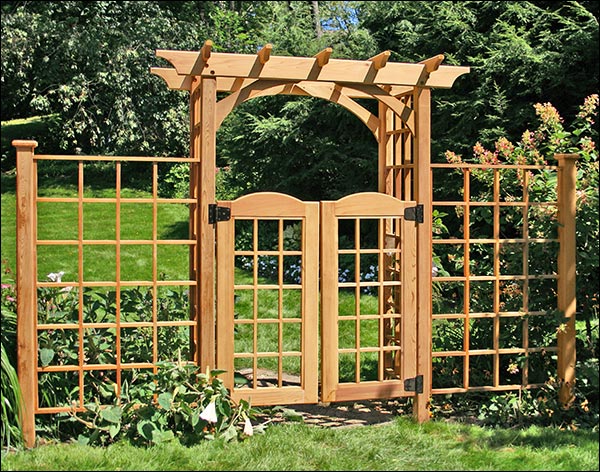 Alternate Views of Red Cedar Canterbury Arbor w/Gate & 2 Wings